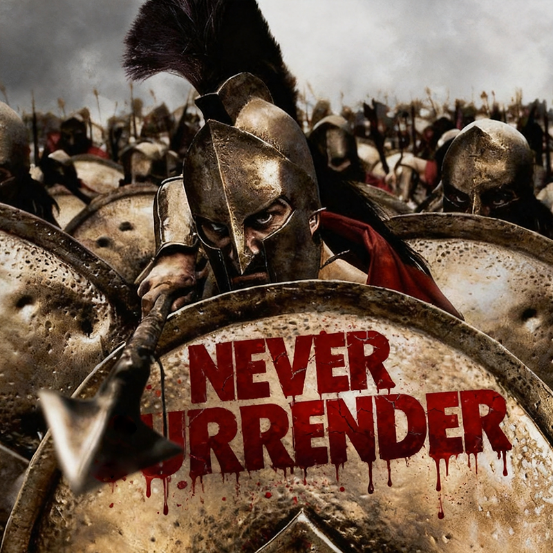 War God's Temple: Spartan shields, Viking axes, Monkey King's staff, Bruce Lee, UFC cage. NEVER SURRENDER. Dark warrior collection.