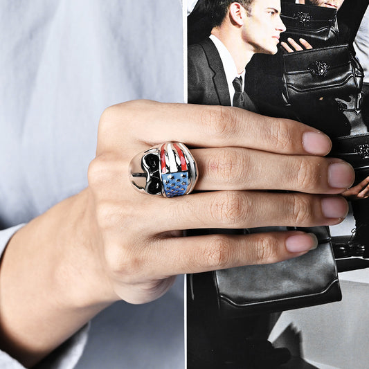 The Patriot Skull Ring | American Flag Signet Ring (Gold, Black, Silver)