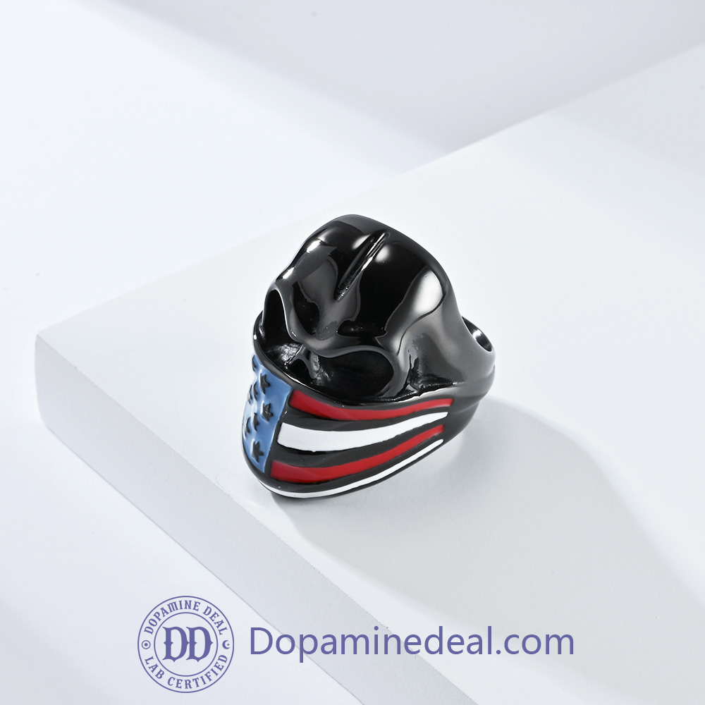 The Patriot Skull Ring | American Flag Signet Ring (Gold, Black, Silver)