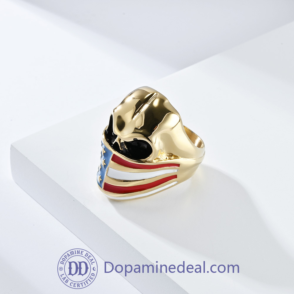 The Patriot Skull Ring | American Flag Signet Ring (Gold, Black, Silver)