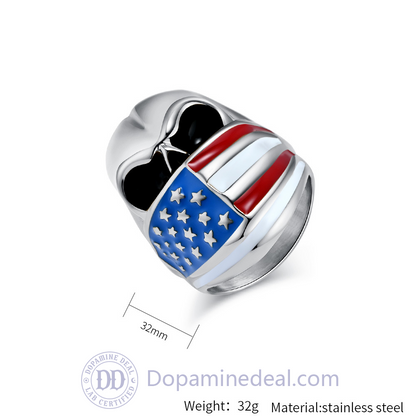 The Patriot Skull Ring | American Flag Signet Ring (Gold, Black, Silver)