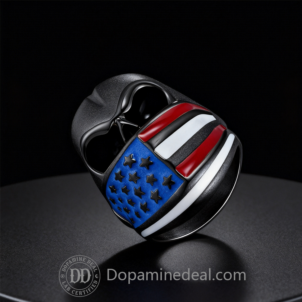 The Patriot Skull Ring | American Flag Signet Ring (Gold, Black, Silver)