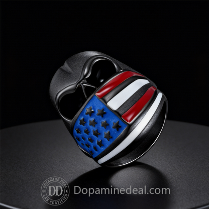 The Patriot Skull Ring | American Flag Signet Ring (Gold, Black, Silver)
