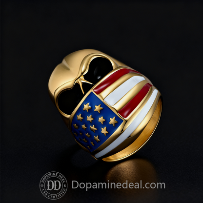The Patriot Skull Ring | American Flag Signet Ring (Gold, Black, Silver)