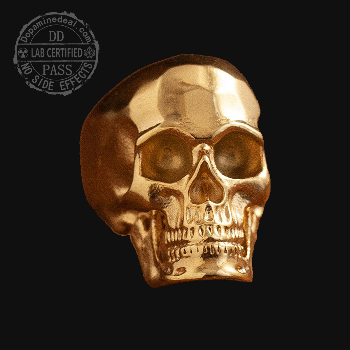 18K gold plated heavyweight skull ring front view....