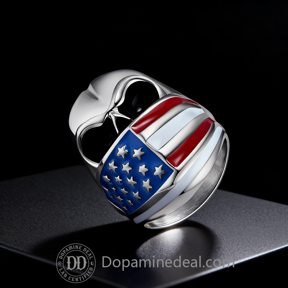 The Patriot Skull Ring | American Flag Signet Ring (Gold, Black, Silver)